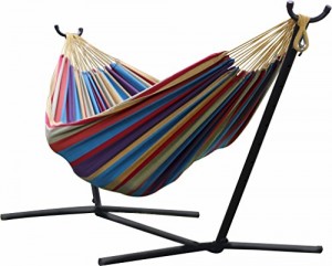 Vivere Double Hammock & 9' Steel Stand - Tropical