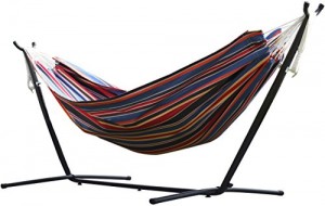 Vivere Double Polyester Hammock & 9' Steel Stand - Techno