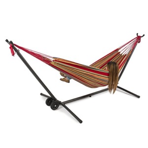 BELLEZZA Double Hammock with Space Saving 10 ft Steel Hammock Stand - Confetti - 450 lb Weight Capacity